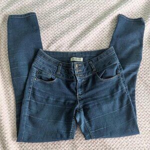 Blue spice medium dark wash high waisted stretchy skinny jeans